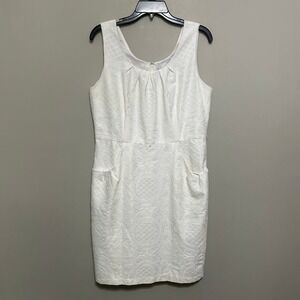 Dressbarn Womens Dress White Sleeveless Pockets Textured Pattern‎ Career Party